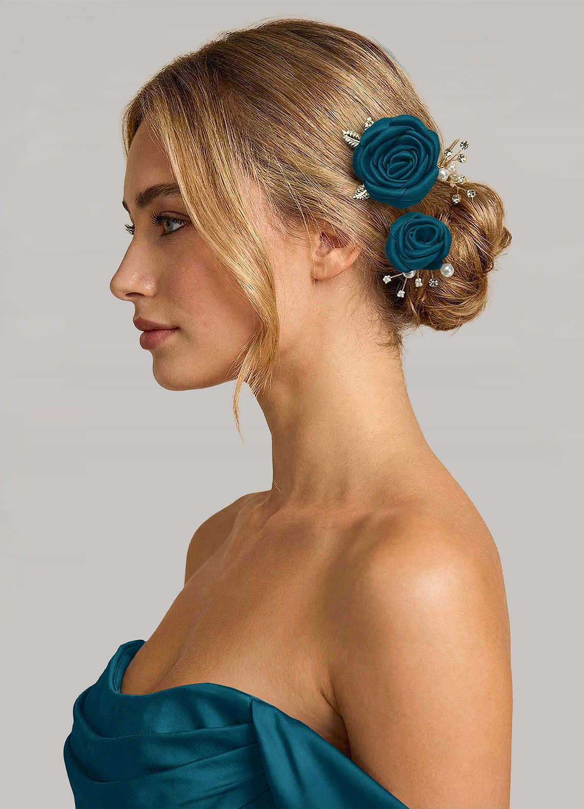 Matching Color Matte Satin Rose Hairpin Set — Ink Blue — 图 203/244
