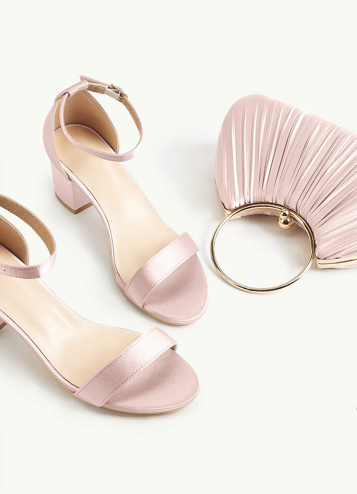 Matching Color Metallic Satin Pleated Handbag — Blushing Pink — 图 70/204