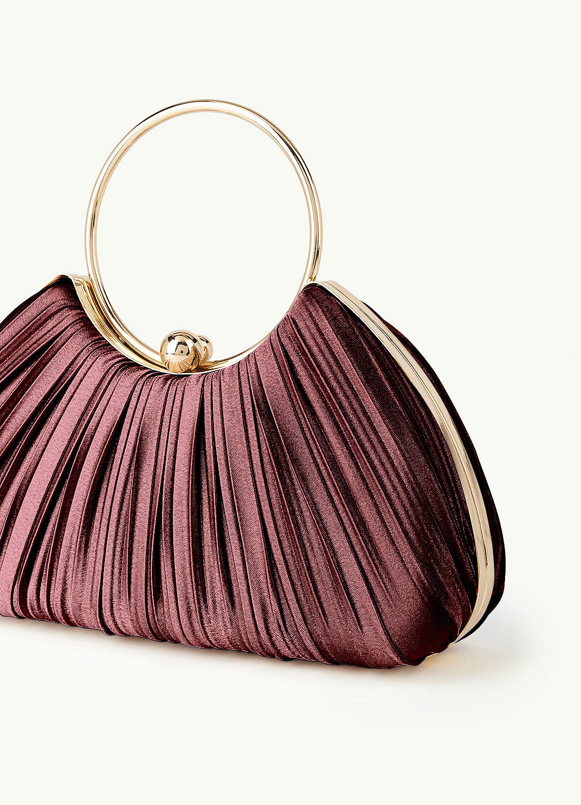 Matching Color Metallic Satin Pleated Handbag — Vintage Mauve — 图 99/204