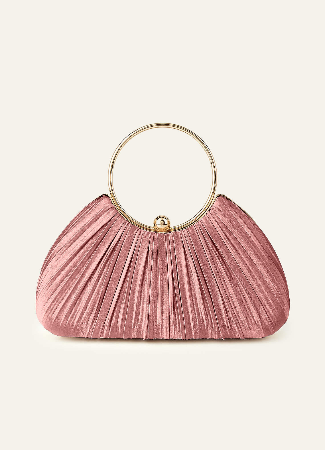 Matching Color Metallic Satin Pleated Handbag — Rosette, rose gold — 图 79/204