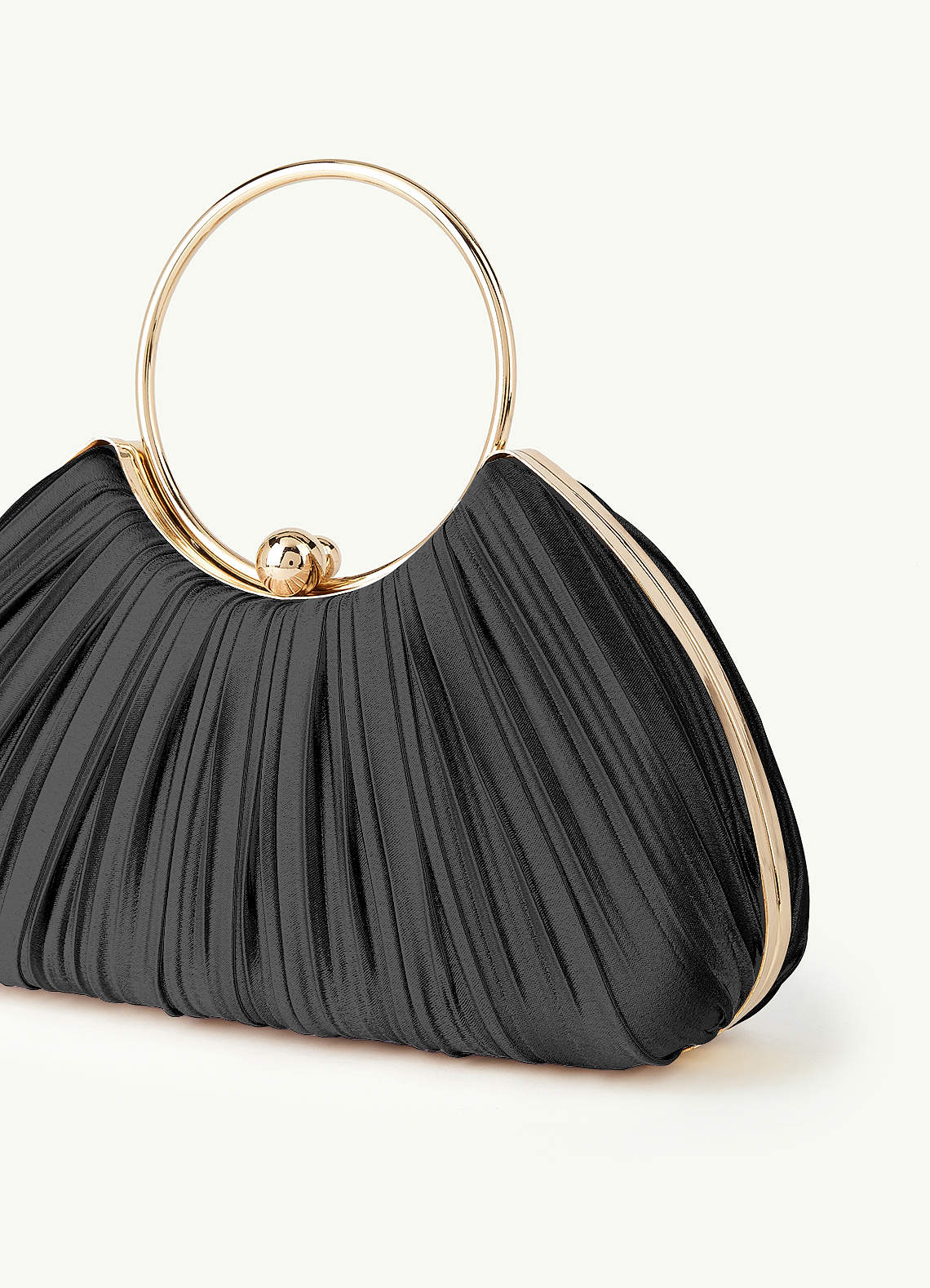 Matching Color Metallic Satin Pleated Handbag — black — 图 201/204