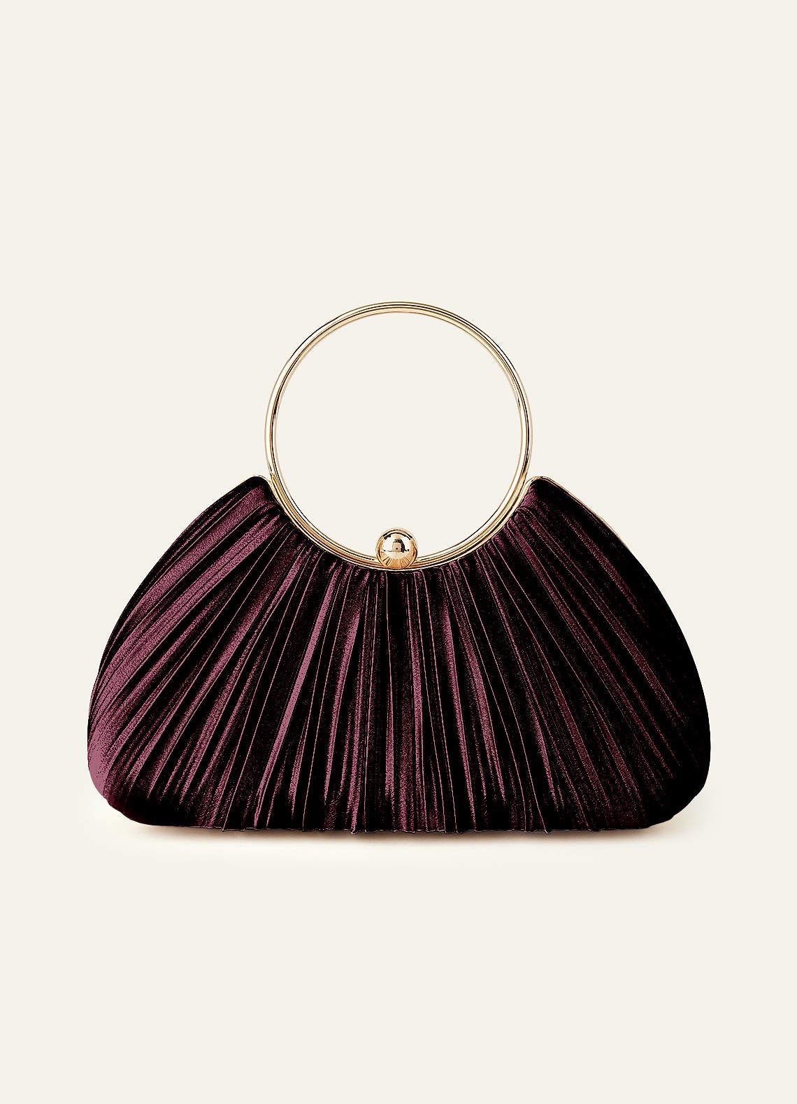 Matching Color Metallic Satin Pleated Handbag — Cabernet — 图 139/204