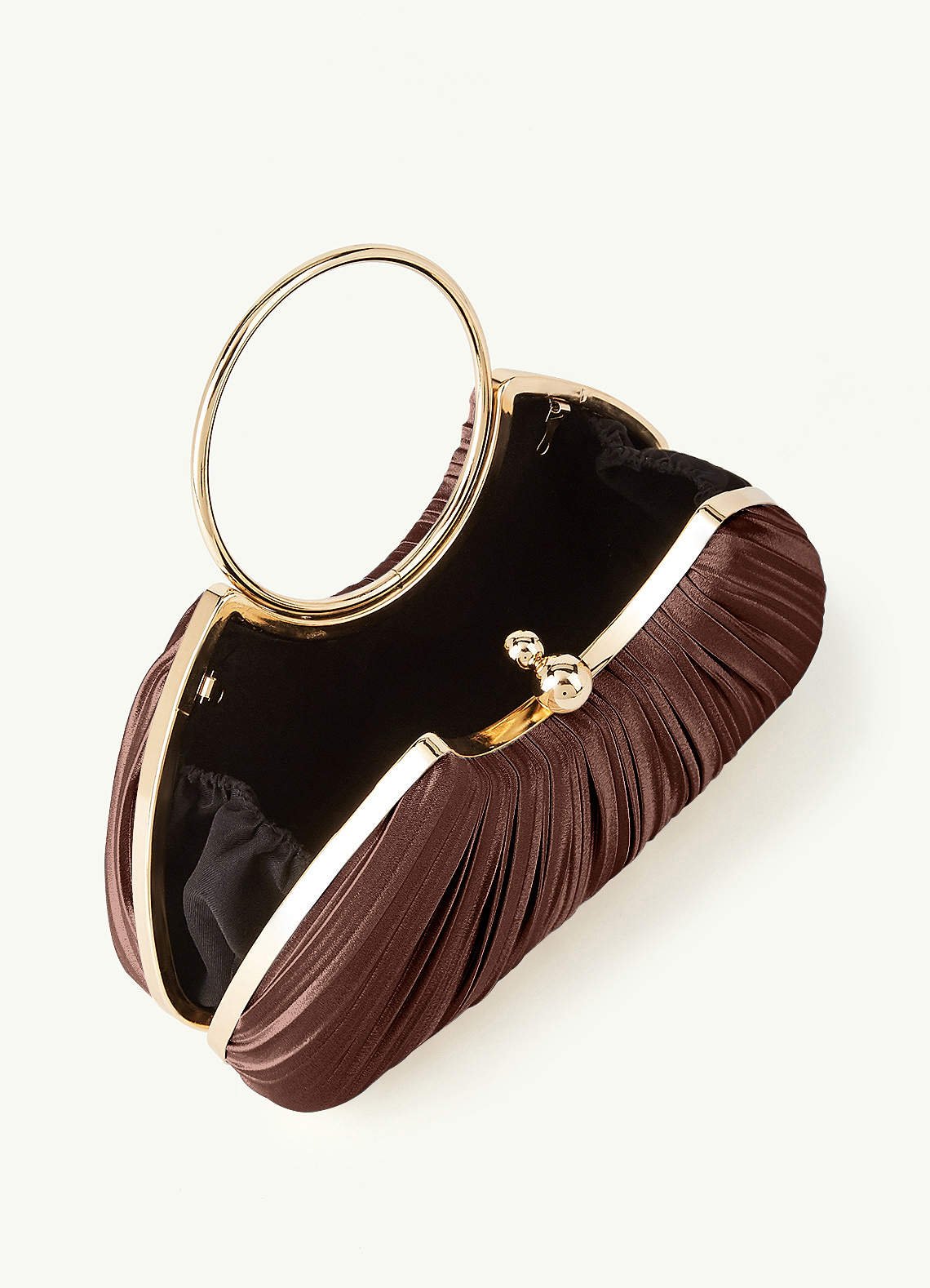 Matching Color Metallic Satin Pleated Handbag — espresso — 图 191/204