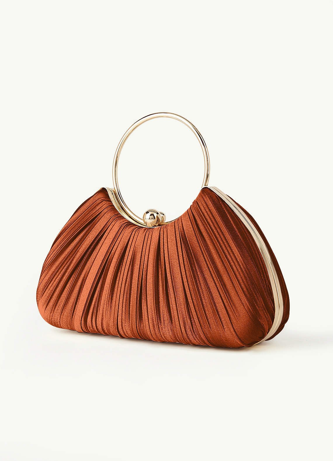 Matching Color Metallic Satin Pleated Handbag — Burnt Orange — 图 162/204