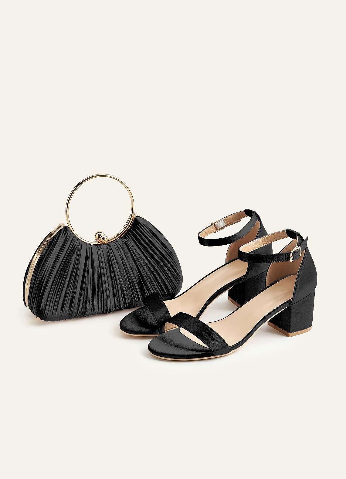 Matching Color Metallic Satin Pleated Handbag — black — 图 200/204