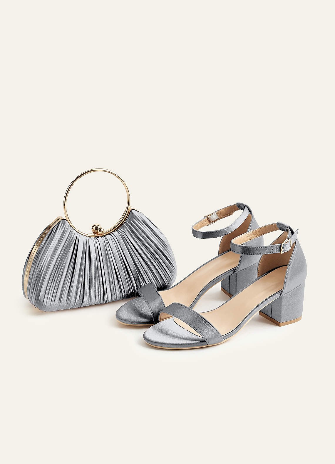 Matching Color Metallic Satin Pleated Handbag — Silver — 图 176/204