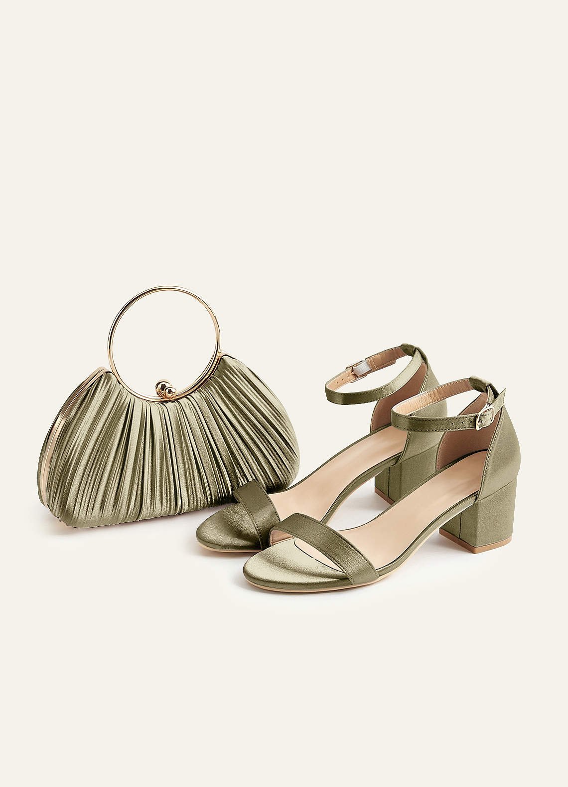 Matching Color Metallic Satin Pleated Handbag — Moss Green — 图 8/204