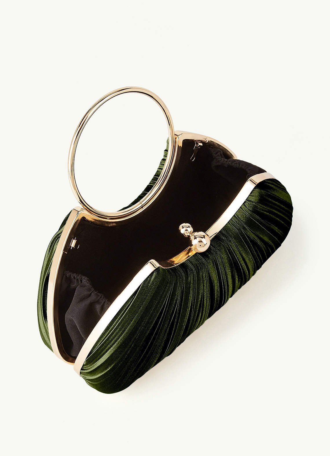 Matching Color Metallic Satin Pleated Handbag — Olive — 图 29/204