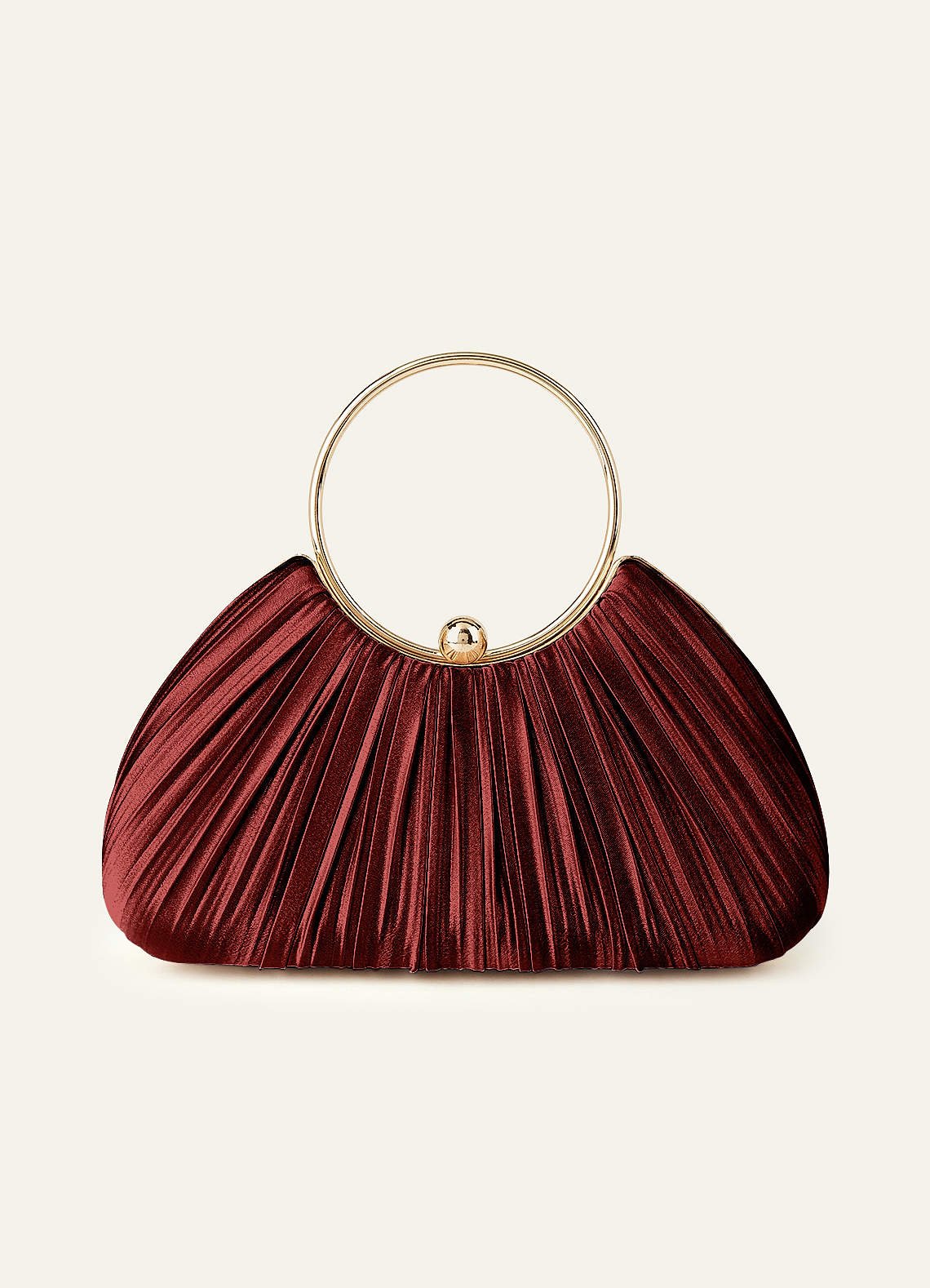 Matching Color Metallic Satin Pleated Handbag — Terracotta — 图 121/204