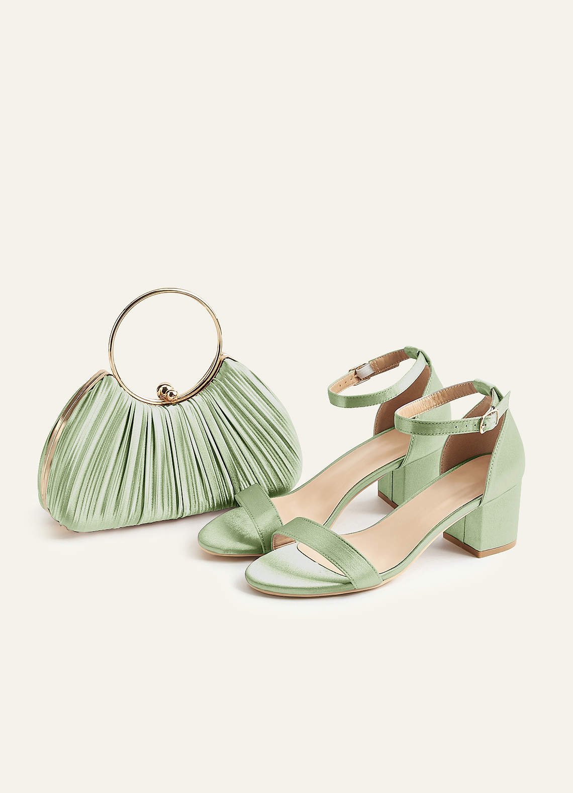 Matching Color Metallic Satin Pleated Handbag — Dusty Sage — 图 2/204