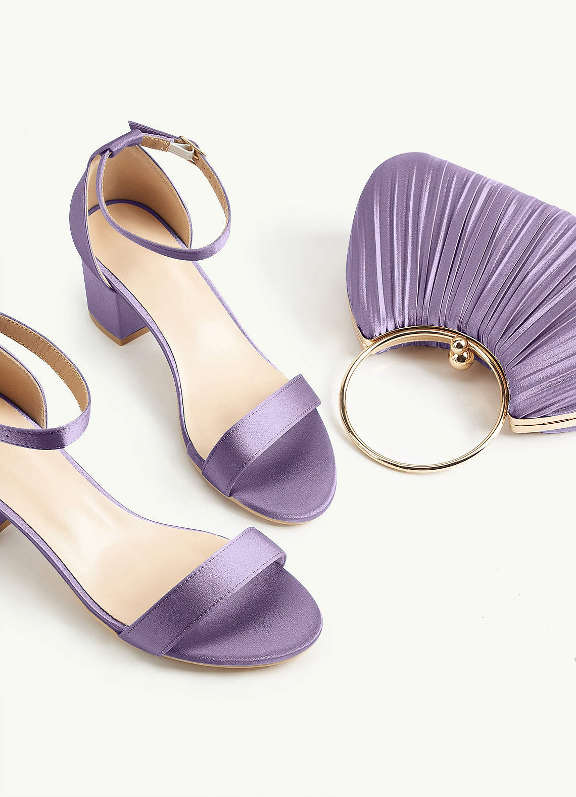 Matching Color Metallic Satin Pleated Handbag — Lilac — 图 94/204