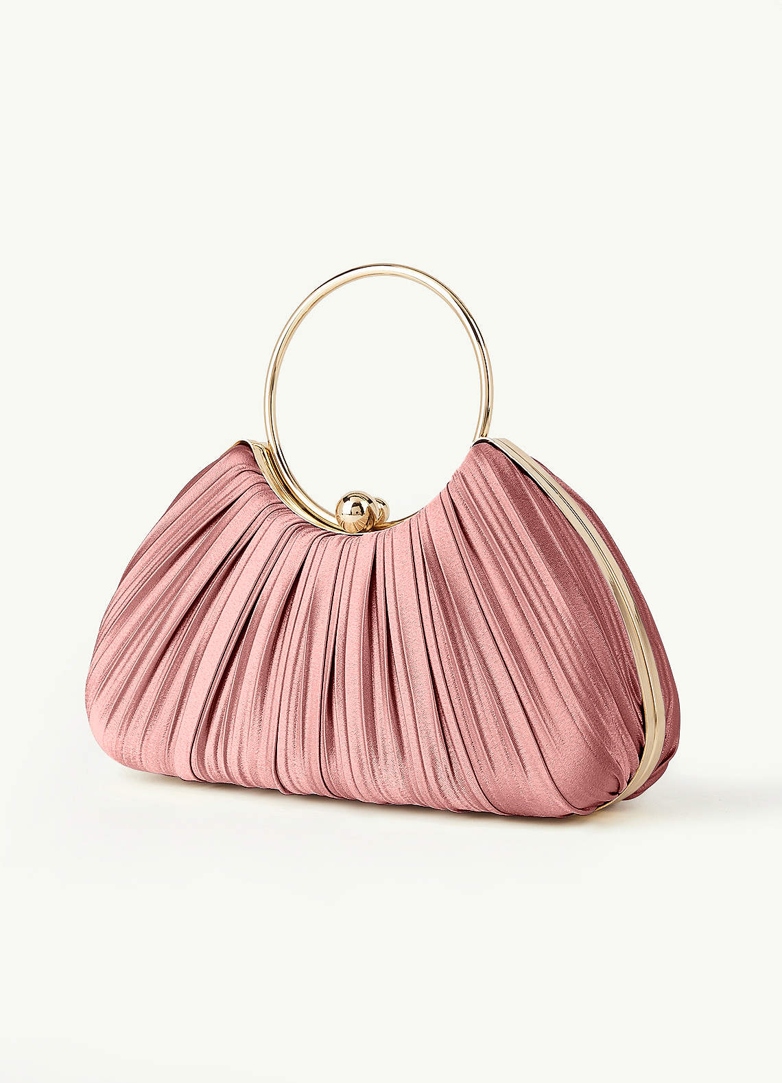 Matching Color Metallic Satin Pleated Handbag — Rosette, rose gold — 图 84/204