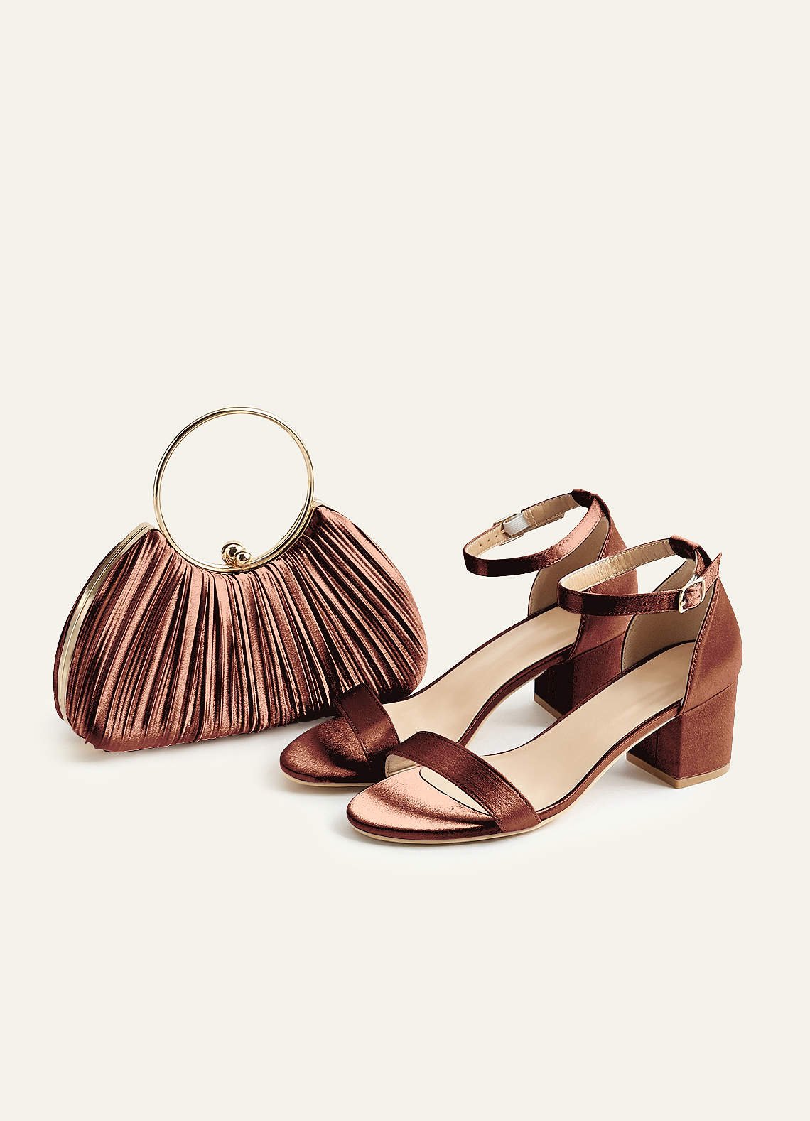 Matching Color Metallic Satin Pleated Handbag — Bronzer — 图 164/204