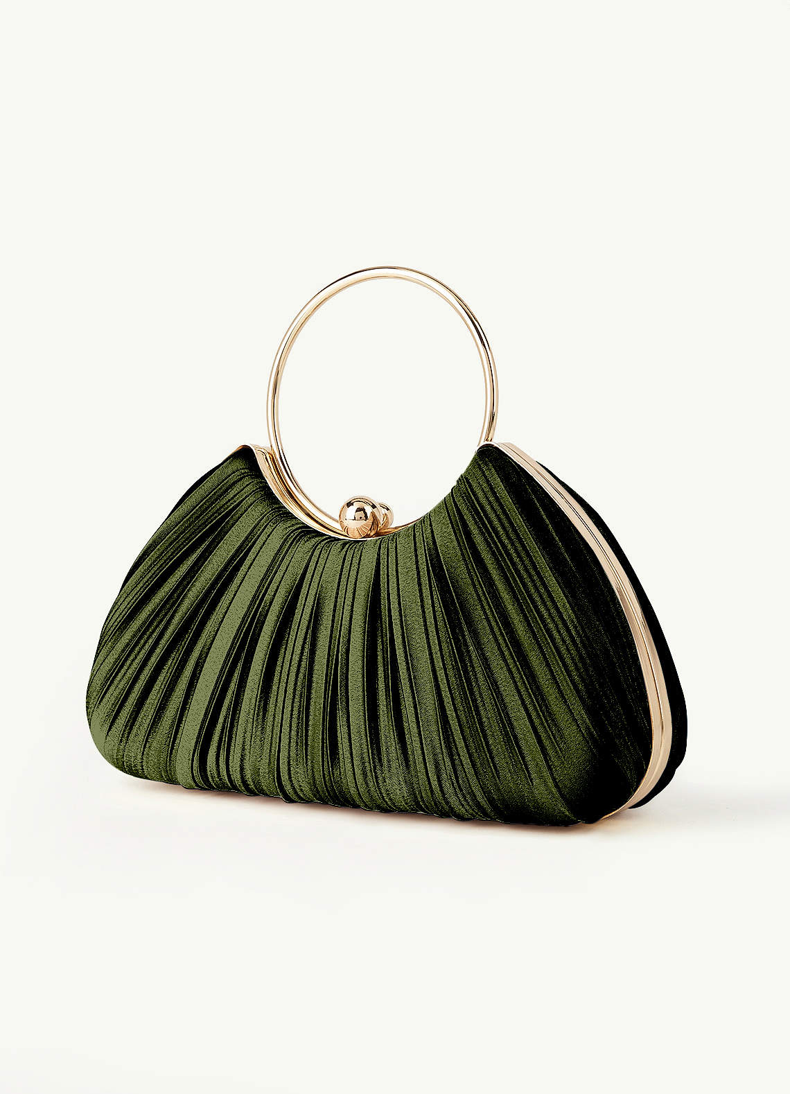 Matching Color Metallic Satin Pleated Handbag — Olive — 图 30/204