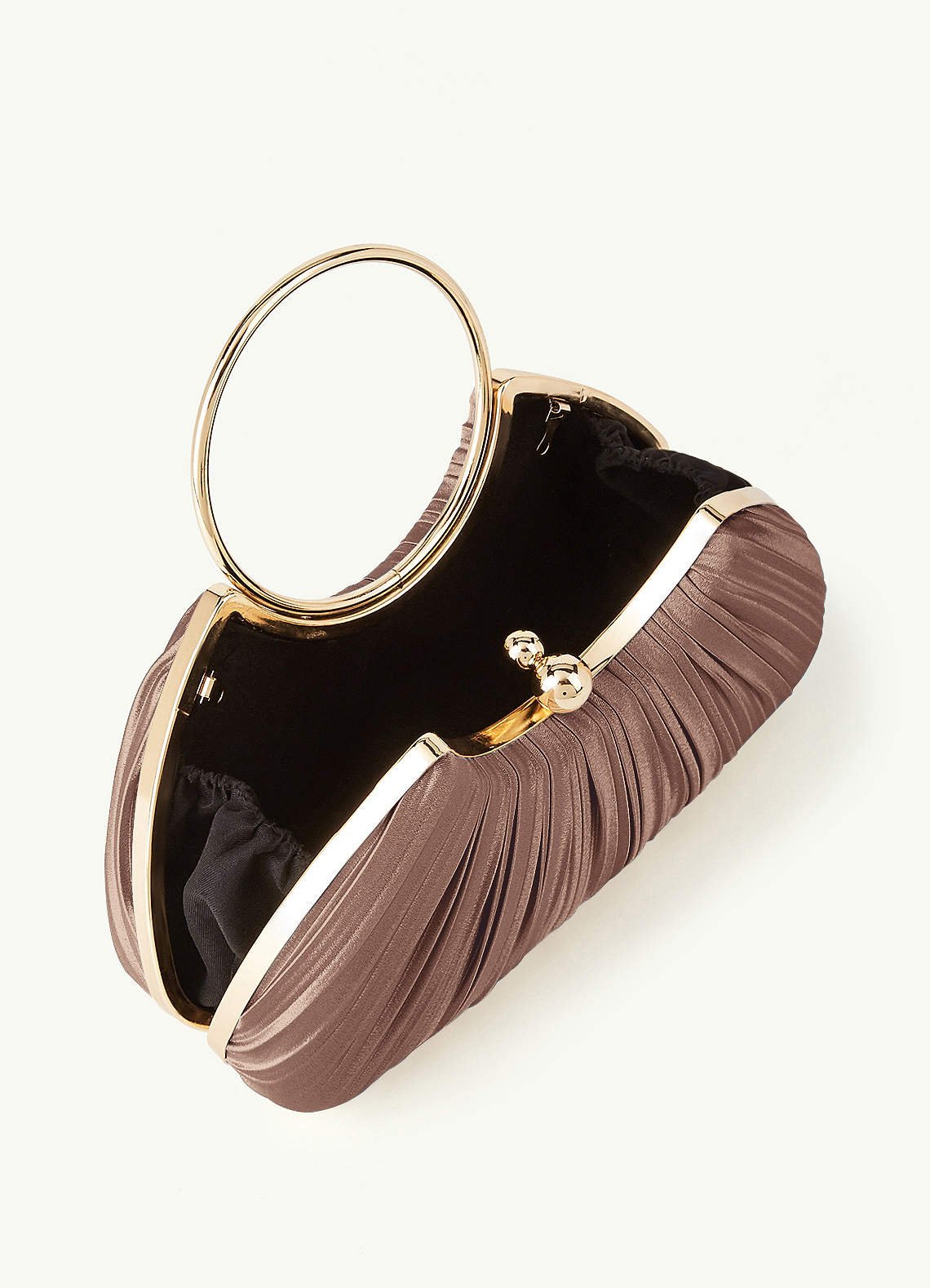 Matching Color Metallic Satin Pleated Handbag — taupe — 图 185/204