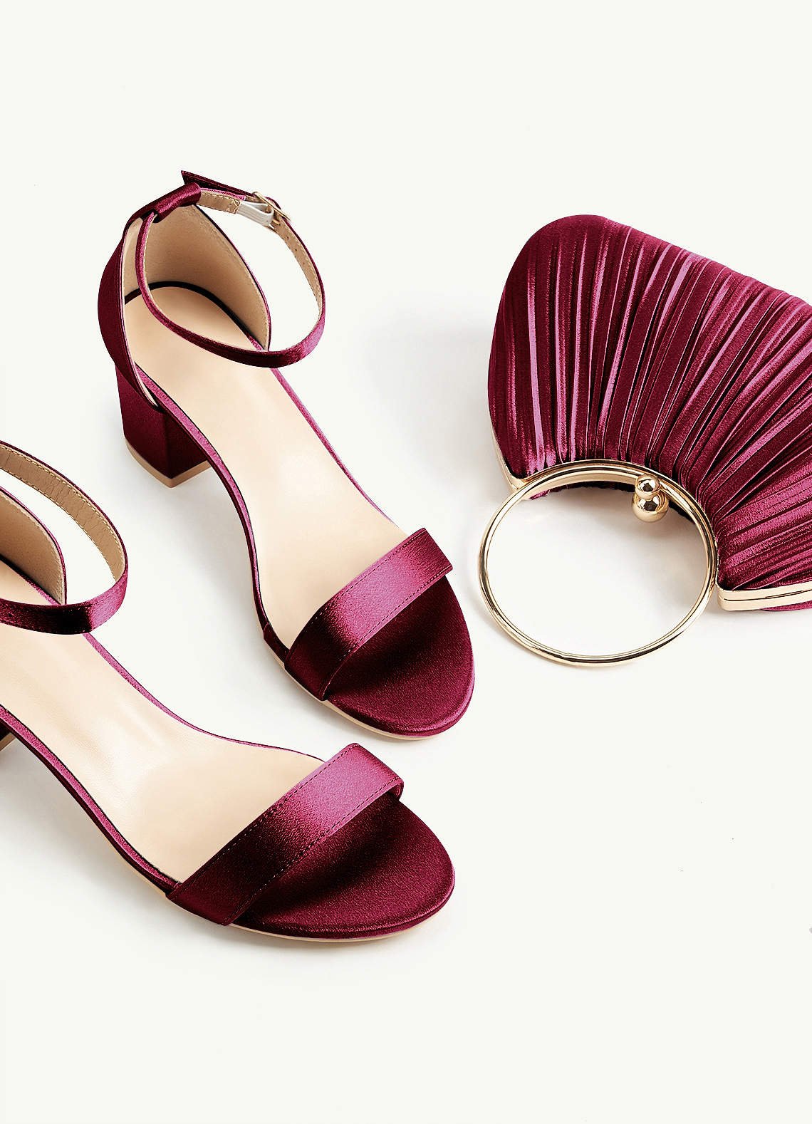 Matching Color Metallic Satin Pleated Handbag — Burgundy — 图 136/204