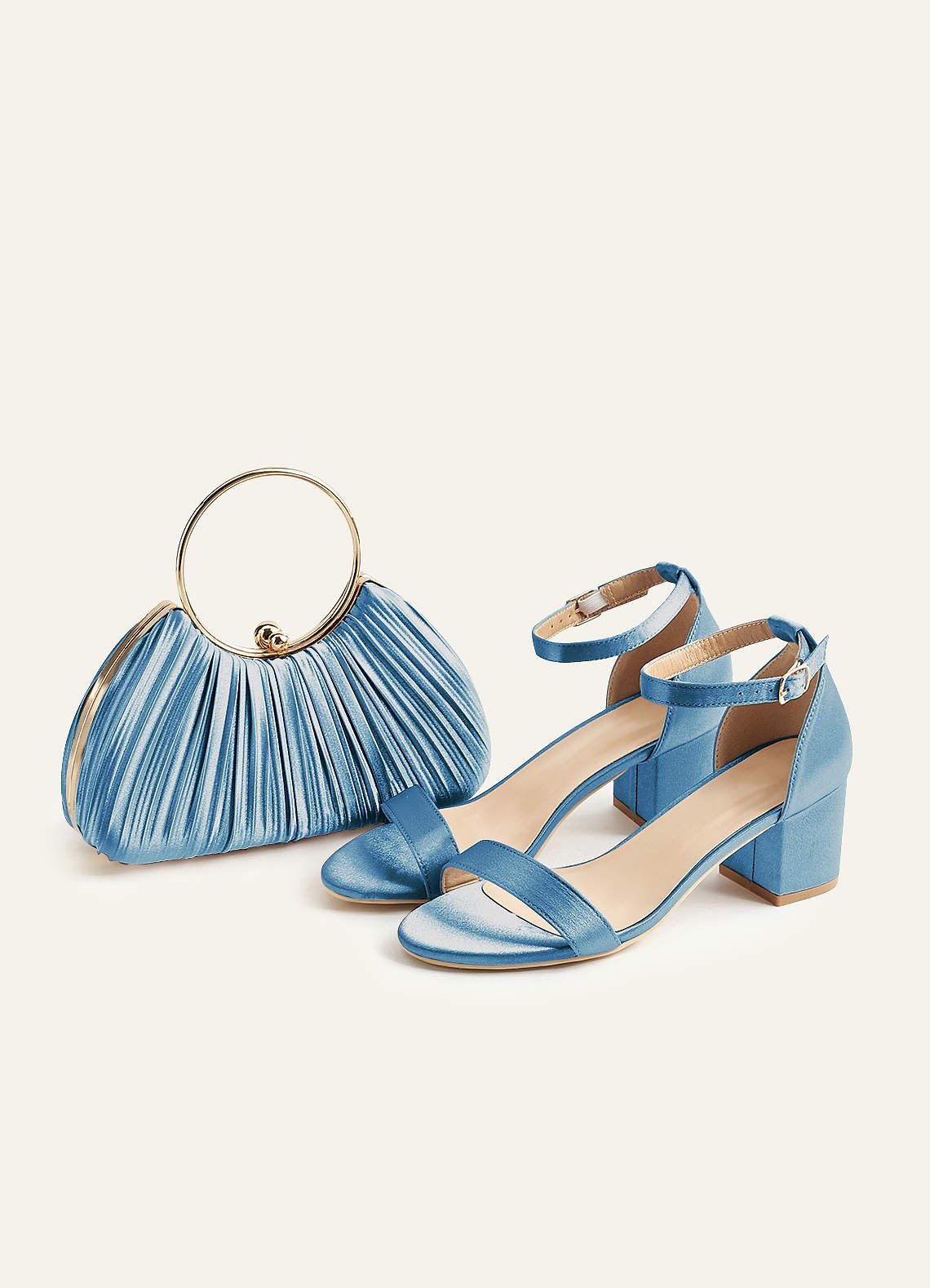 Matching Color Metallic Satin Pleated Handbag — Steel Blue — 图 50/204