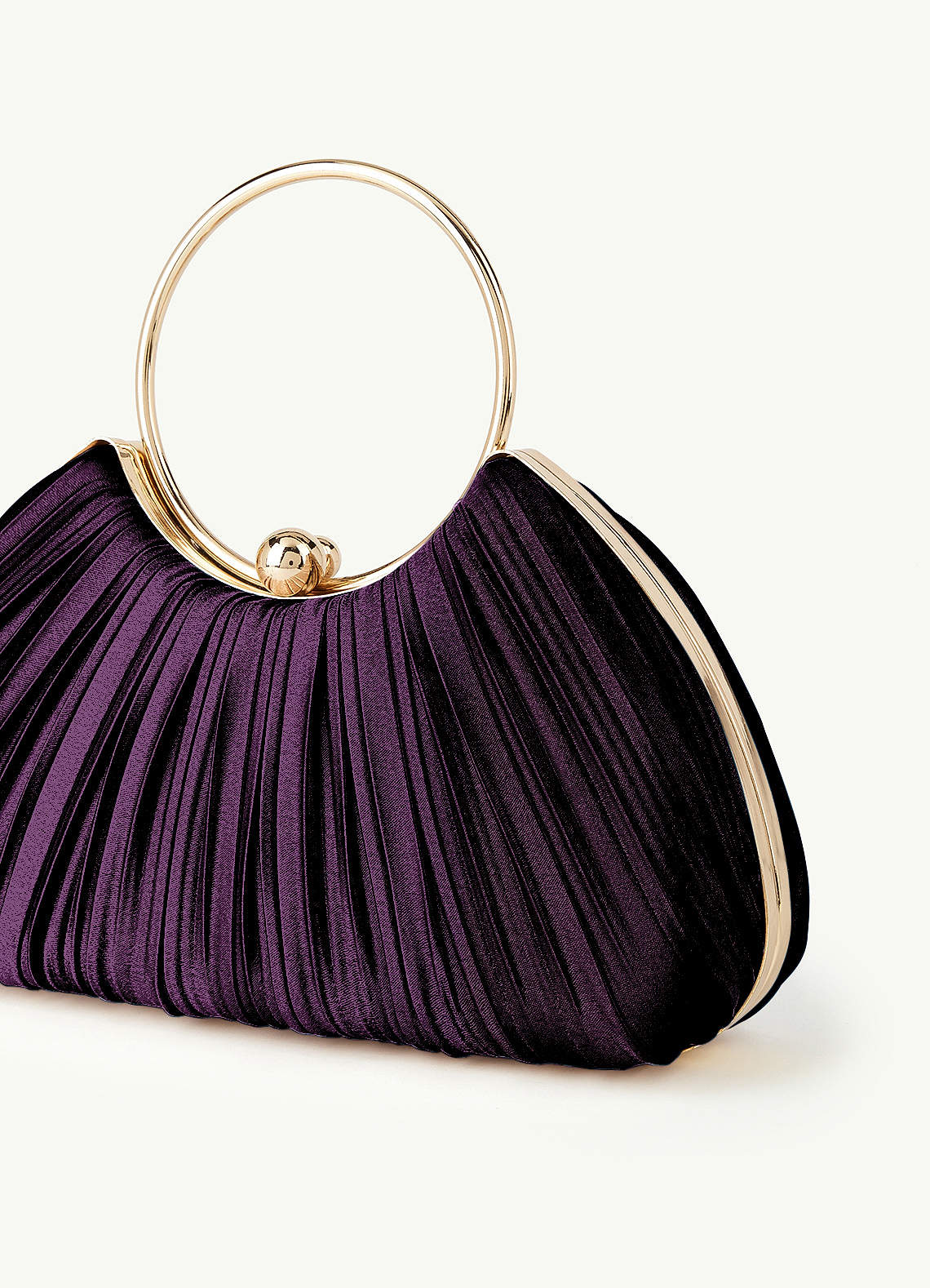 Matching Color Metallic Satin Pleated Handbag — Plum — 图 111/204