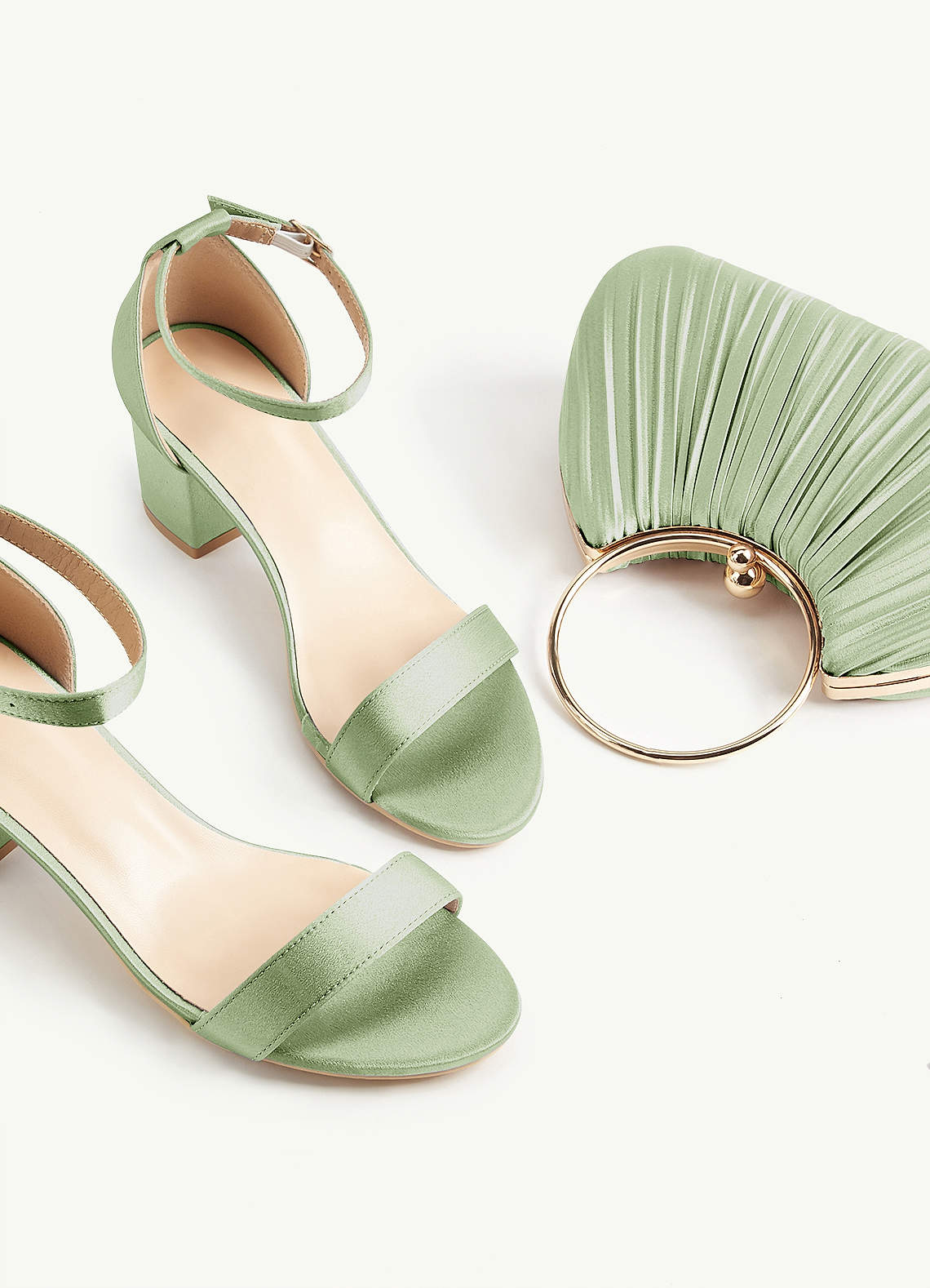 Matching Color Metallic Satin Pleated Handbag — Dusty Sage — 图 4/204
