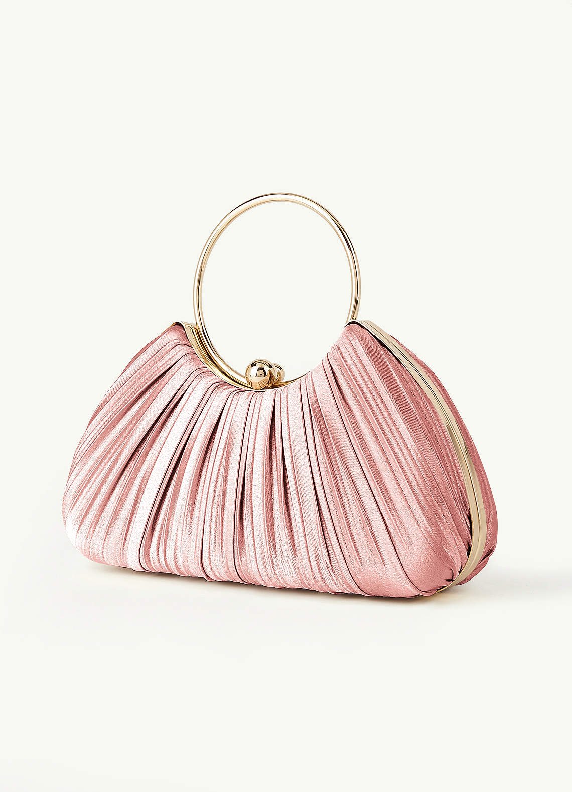 Matching Color Metallic Satin Pleated Handbag — Dusty Rose — 图 78/204