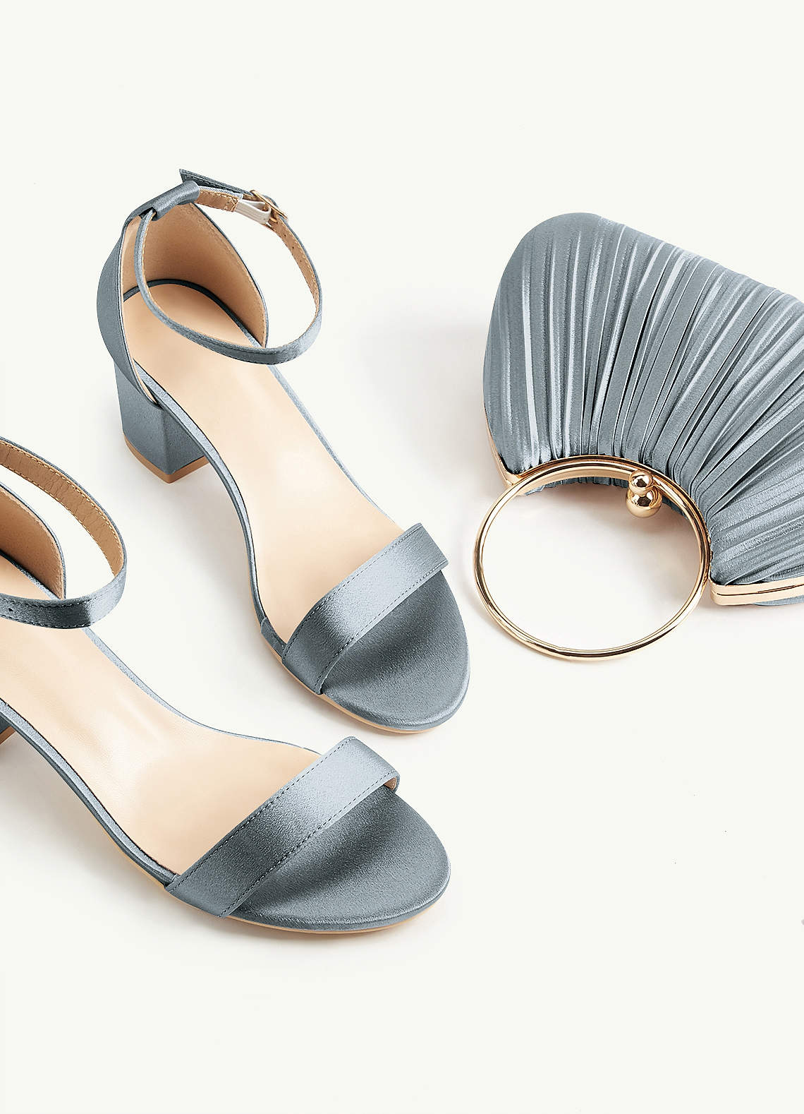 Matching Color Metallic Satin Pleated Handbag — dusty blue — 图 58/204