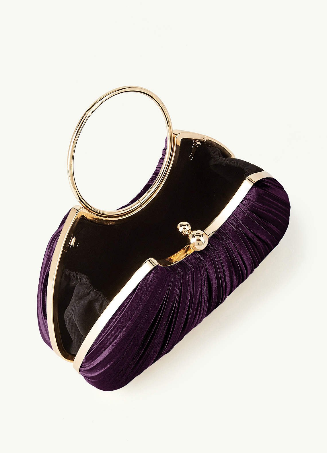 Matching Color Metallic Satin Pleated Handbag — Plum — 图 113/204