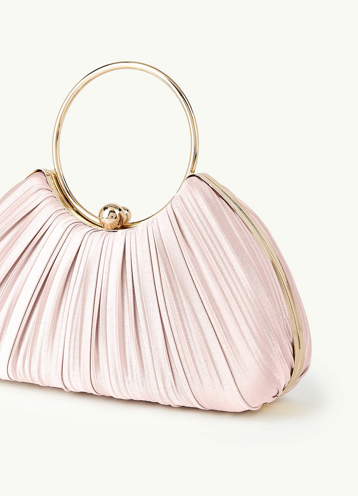 Matching Color Metallic Satin Pleated Handbag — Blushing Pink — 图 69/204