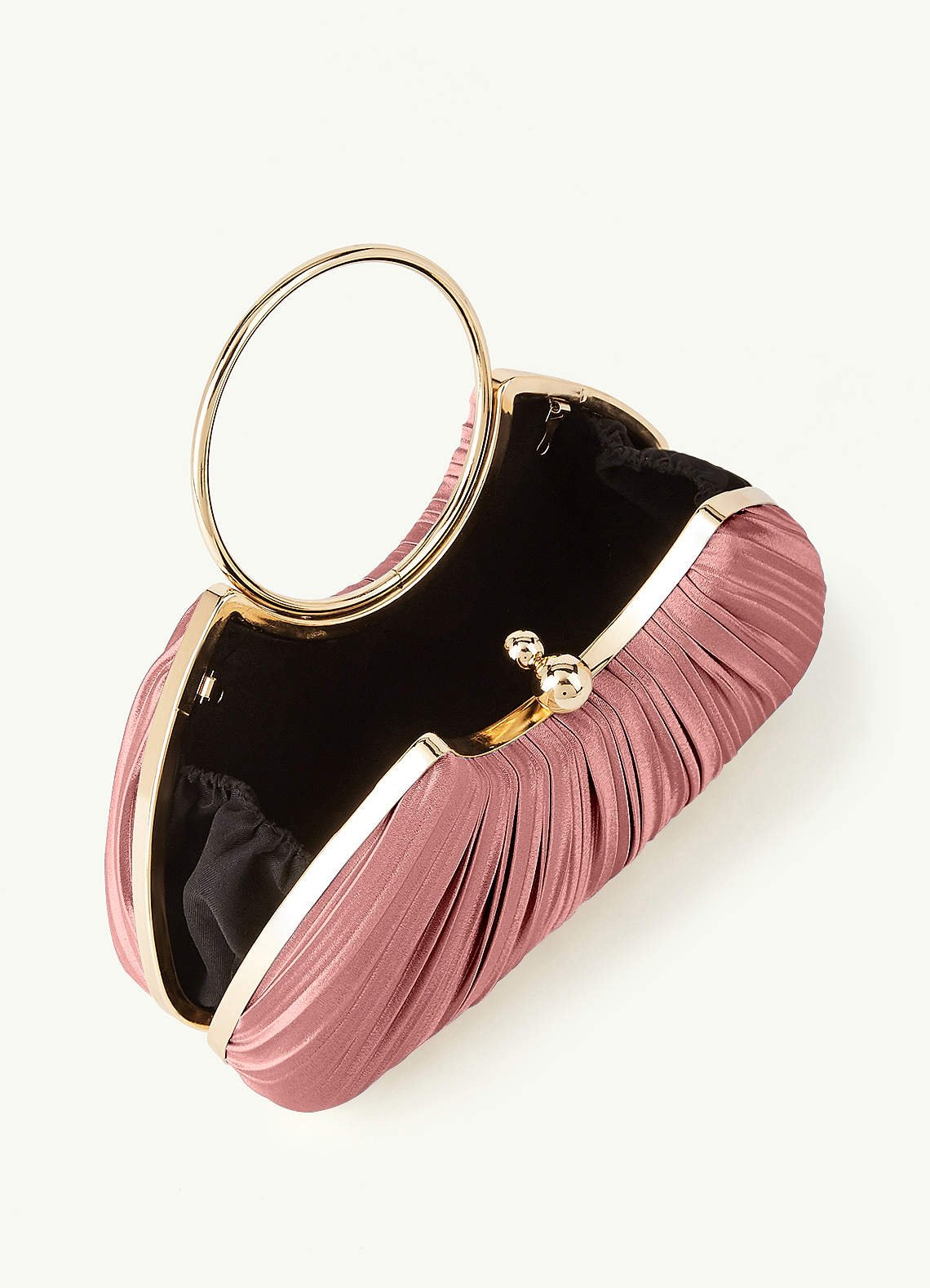Matching Color Metallic Satin Pleated Handbag — Rosette, rose gold — 图 83/204