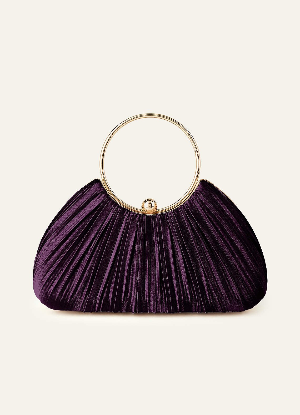 Matching Color Metallic Satin Pleated Handbag — Plum — 图 109/204
