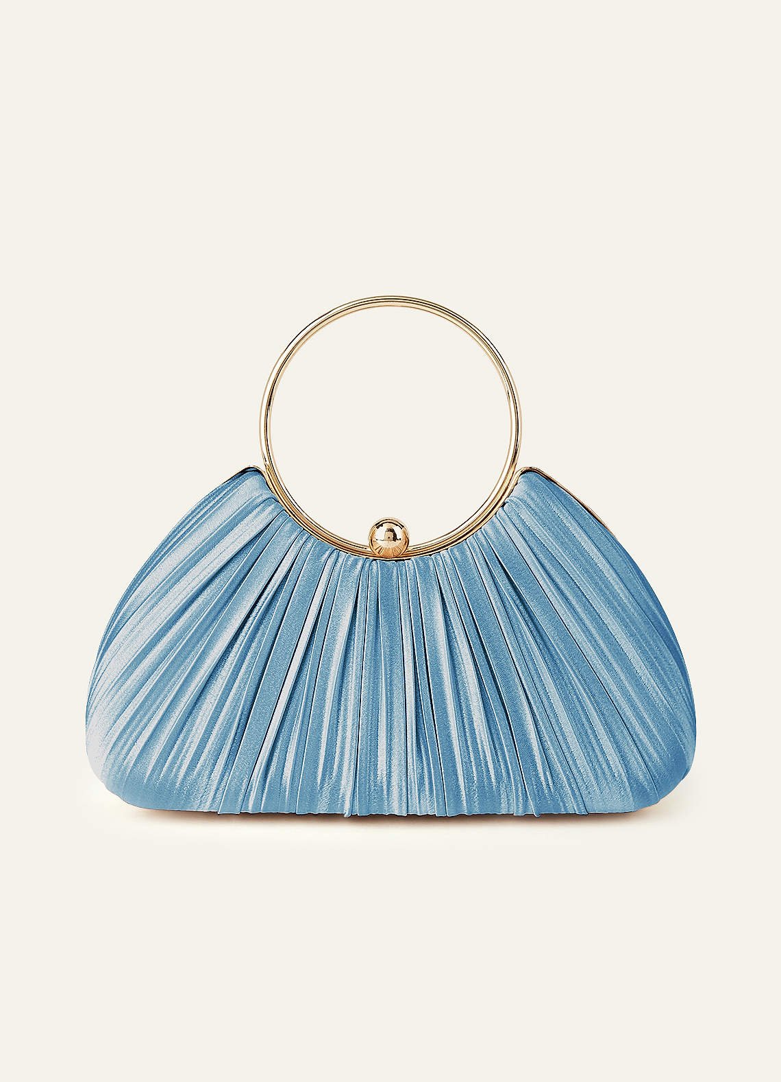 Matching Color Metallic Satin Pleated Handbag — Steel Blue — 图 49/204