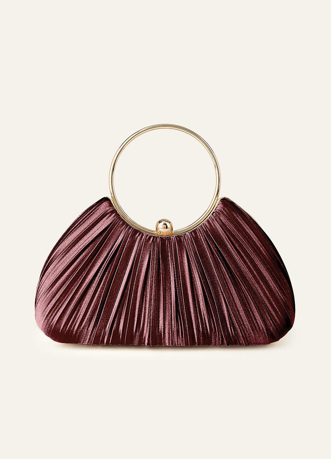 Matching Color Metallic Satin Pleated Handbag — Vintage Mauve — 图 97/204