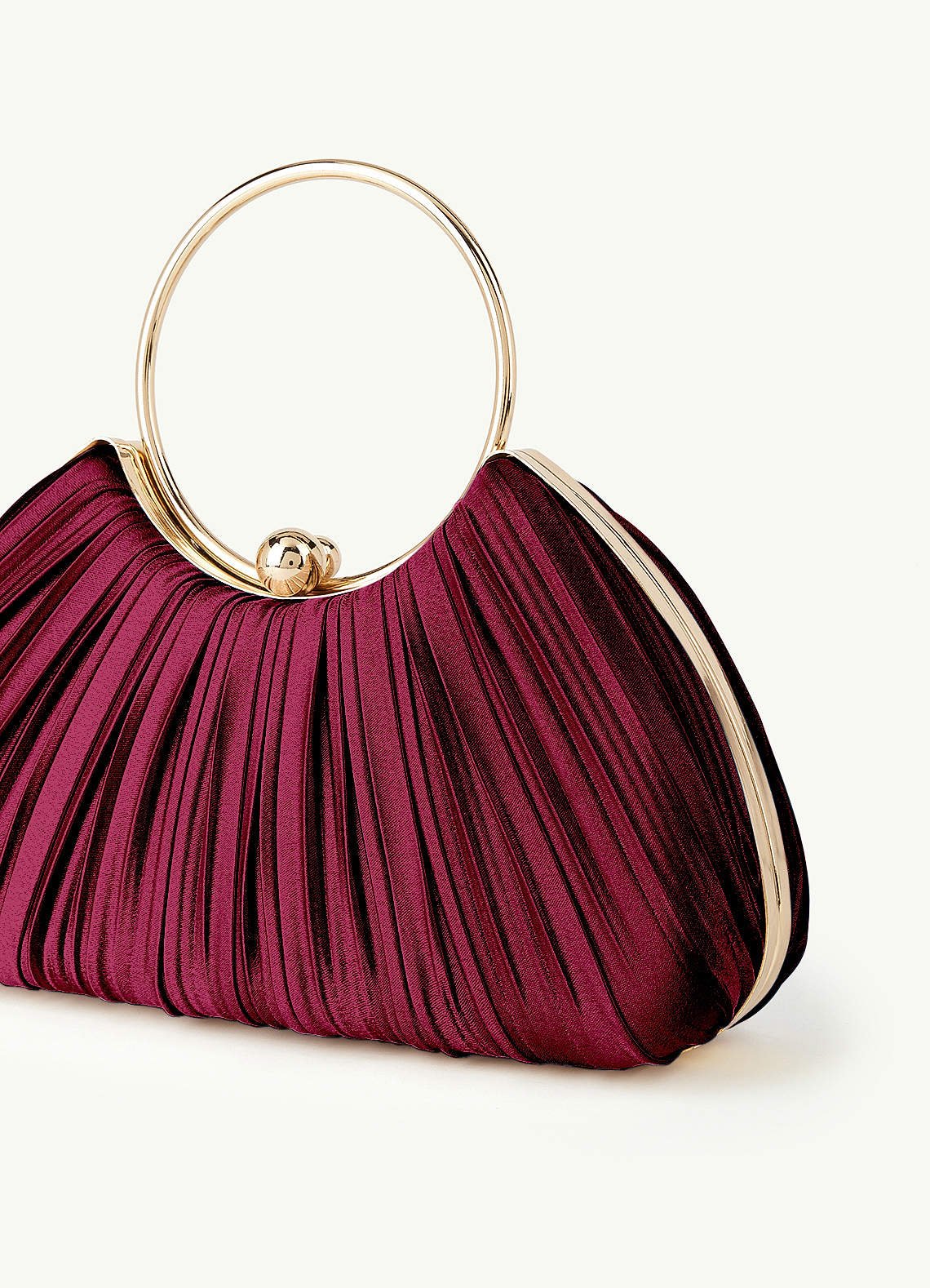 Matching Color Metallic Satin Pleated Handbag — Burgundy — 图 135/204