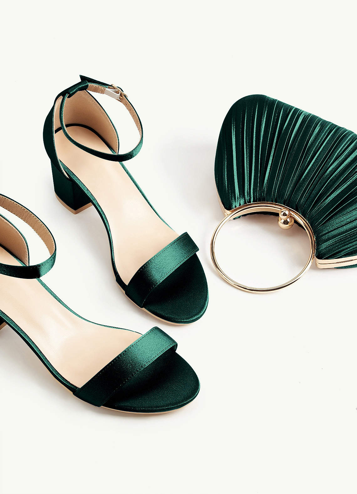 Matching Color Metallic Satin Pleated Handbag — Emerald, Sky Blue — 图 46/204