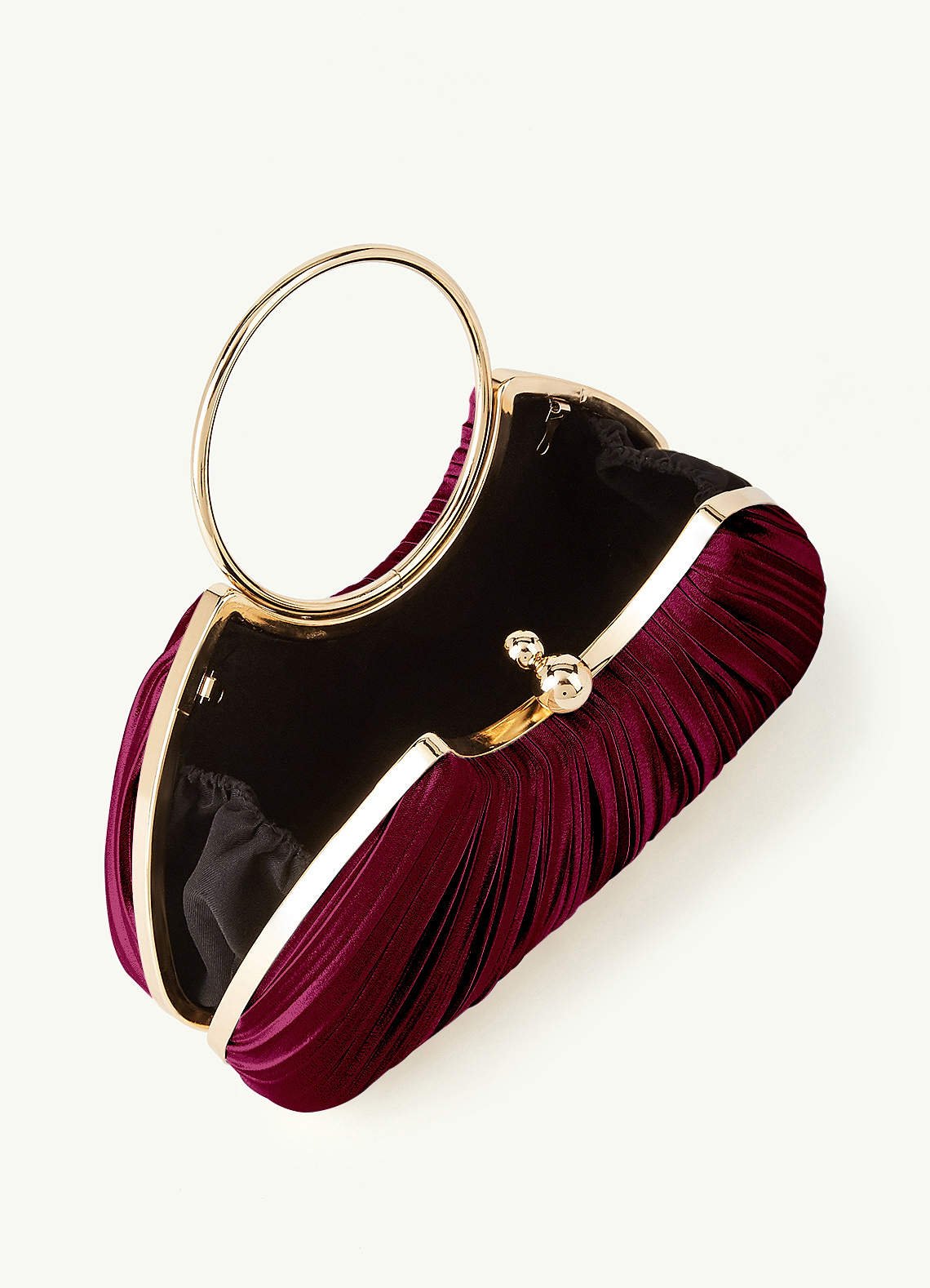 Matching Color Metallic Satin Pleated Handbag — Burgundy — 图 137/204