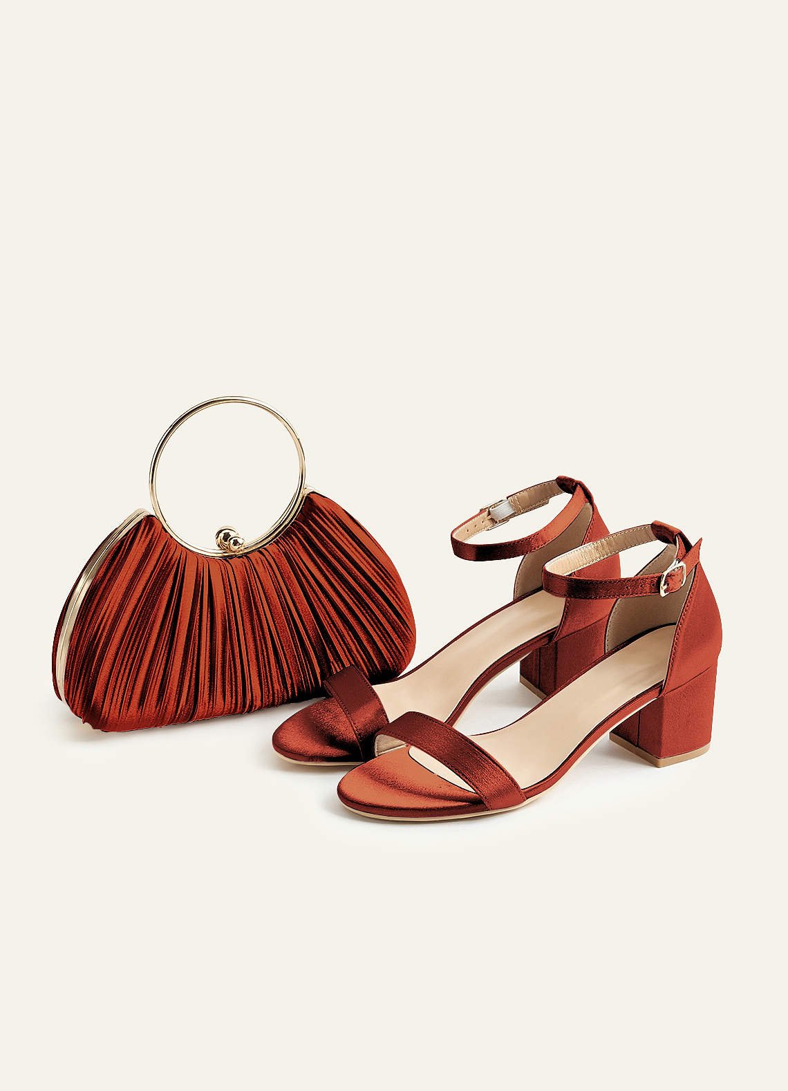 Matching Color Metallic Satin Pleated Handbag — Paprika — 图 146/204
