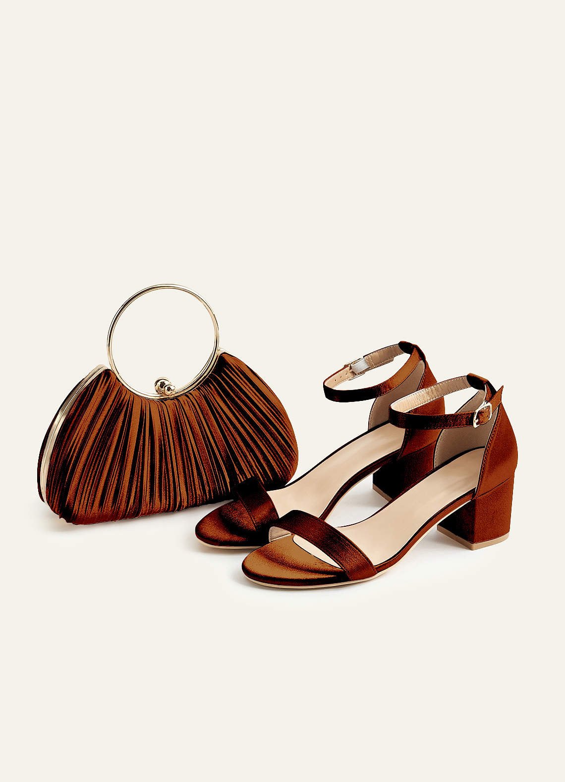 Matching Color Metallic Satin Pleated Handbag — Auburn — 图 152/204