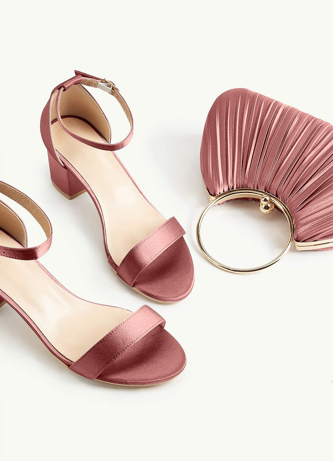 Matching Color Metallic Satin Pleated Handbag — Rosette, rose gold — 图 82/204