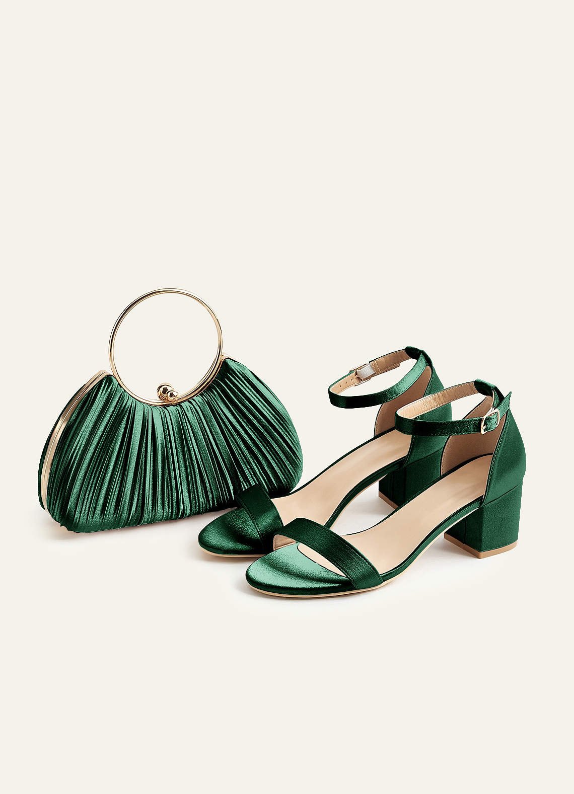 Matching Color Metallic Satin Pleated Handbag — Dark Green — 图 32/204