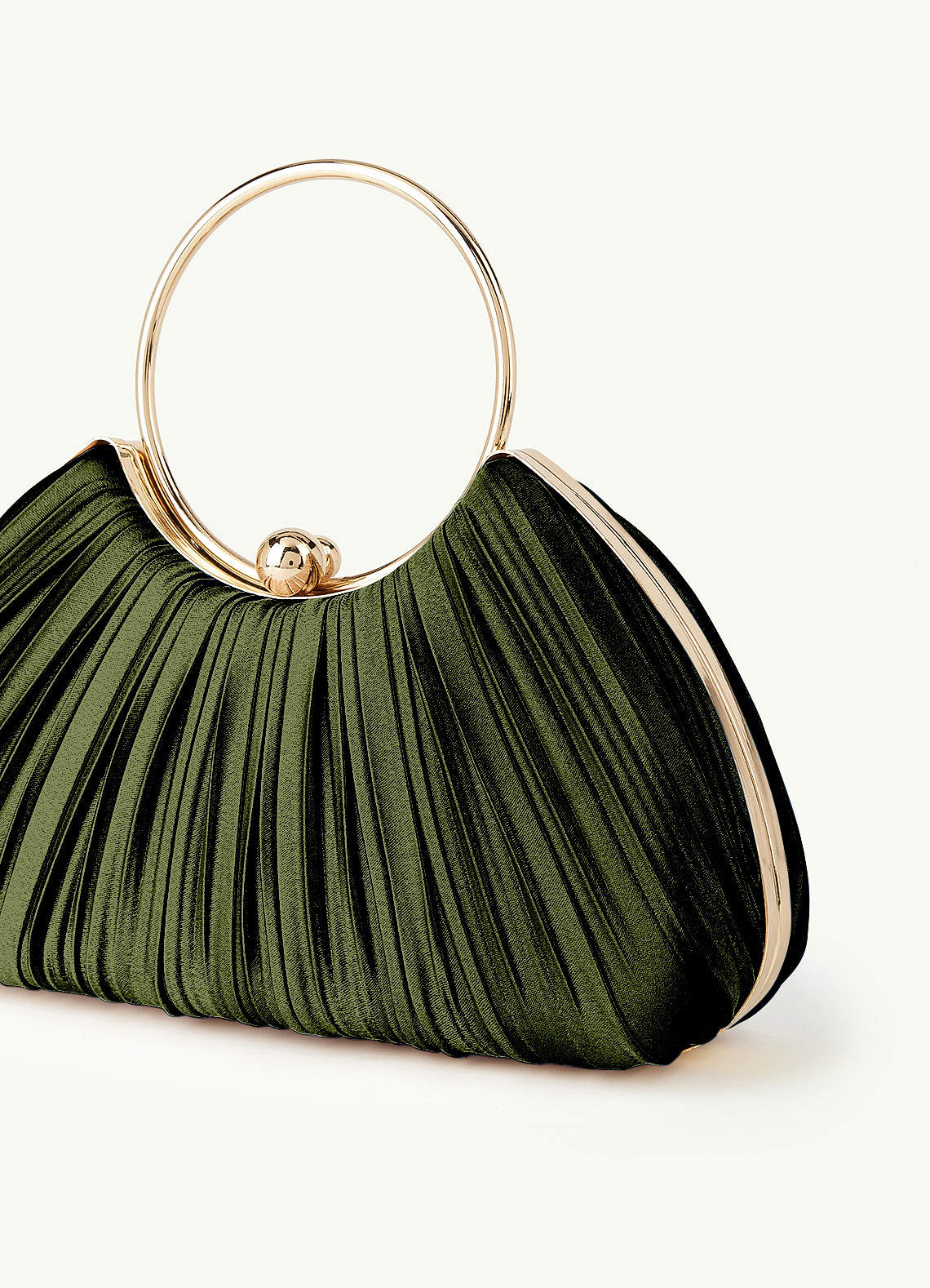 Matching Color Metallic Satin Pleated Handbag — Olive — 图 27/204