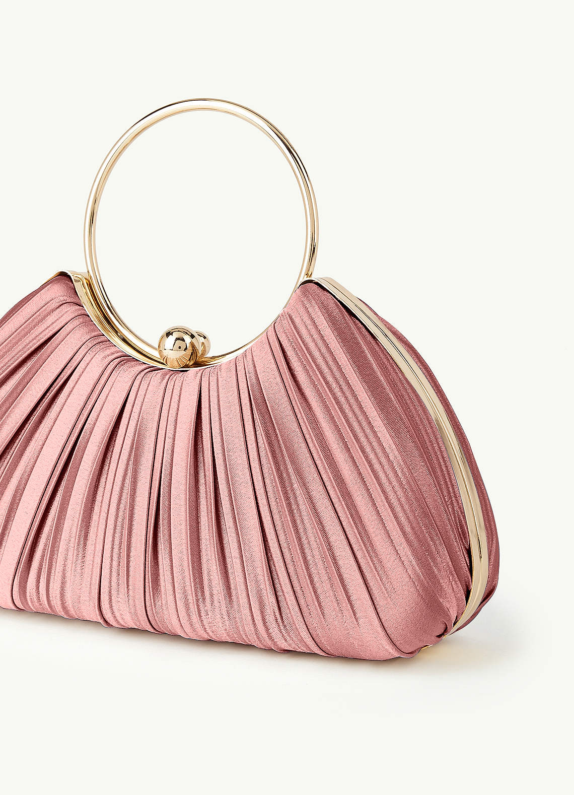 Matching Color Metallic Satin Pleated Handbag — Rosette, rose gold — 图 81/204