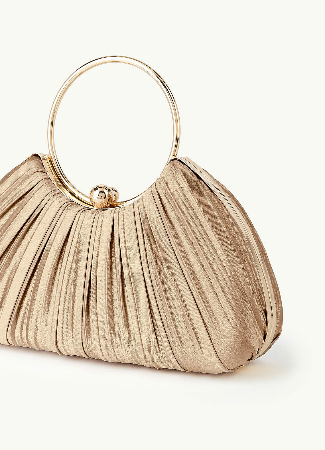 Matching Color Metallic Satin Pleated Handbag — champagne — 图 171/204