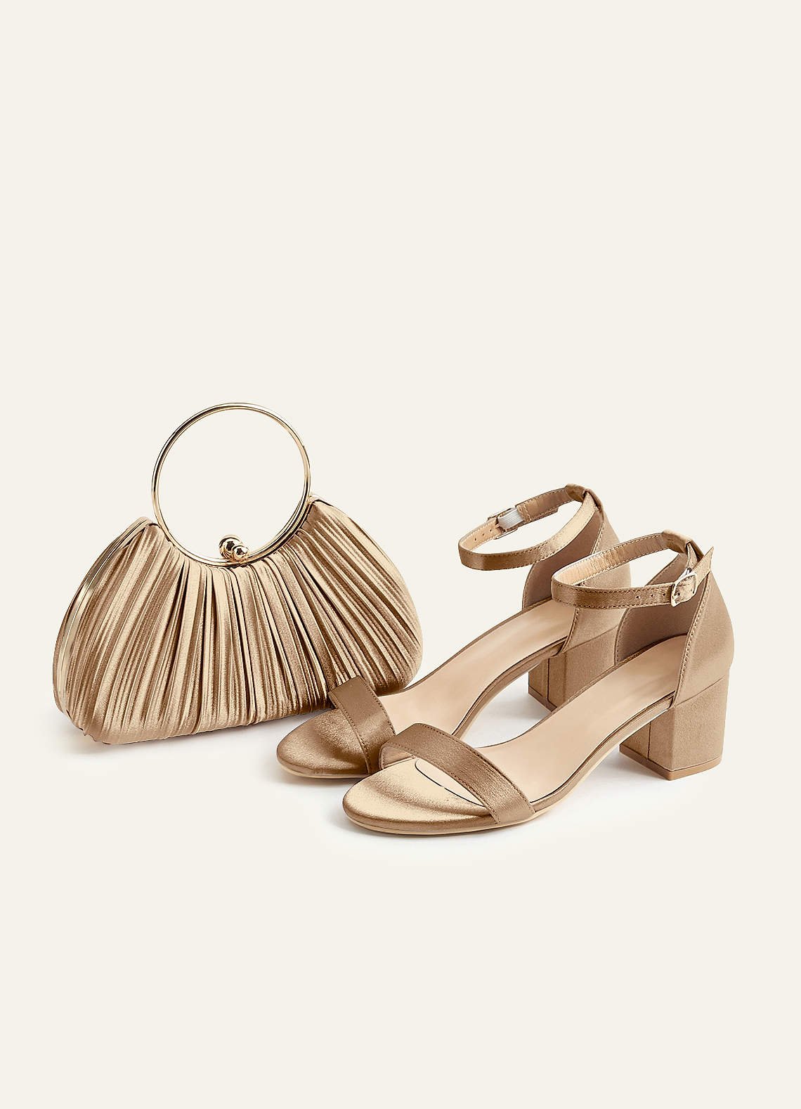 Matching Color Metallic Satin Pleated Handbag — champagne — 图 170/204