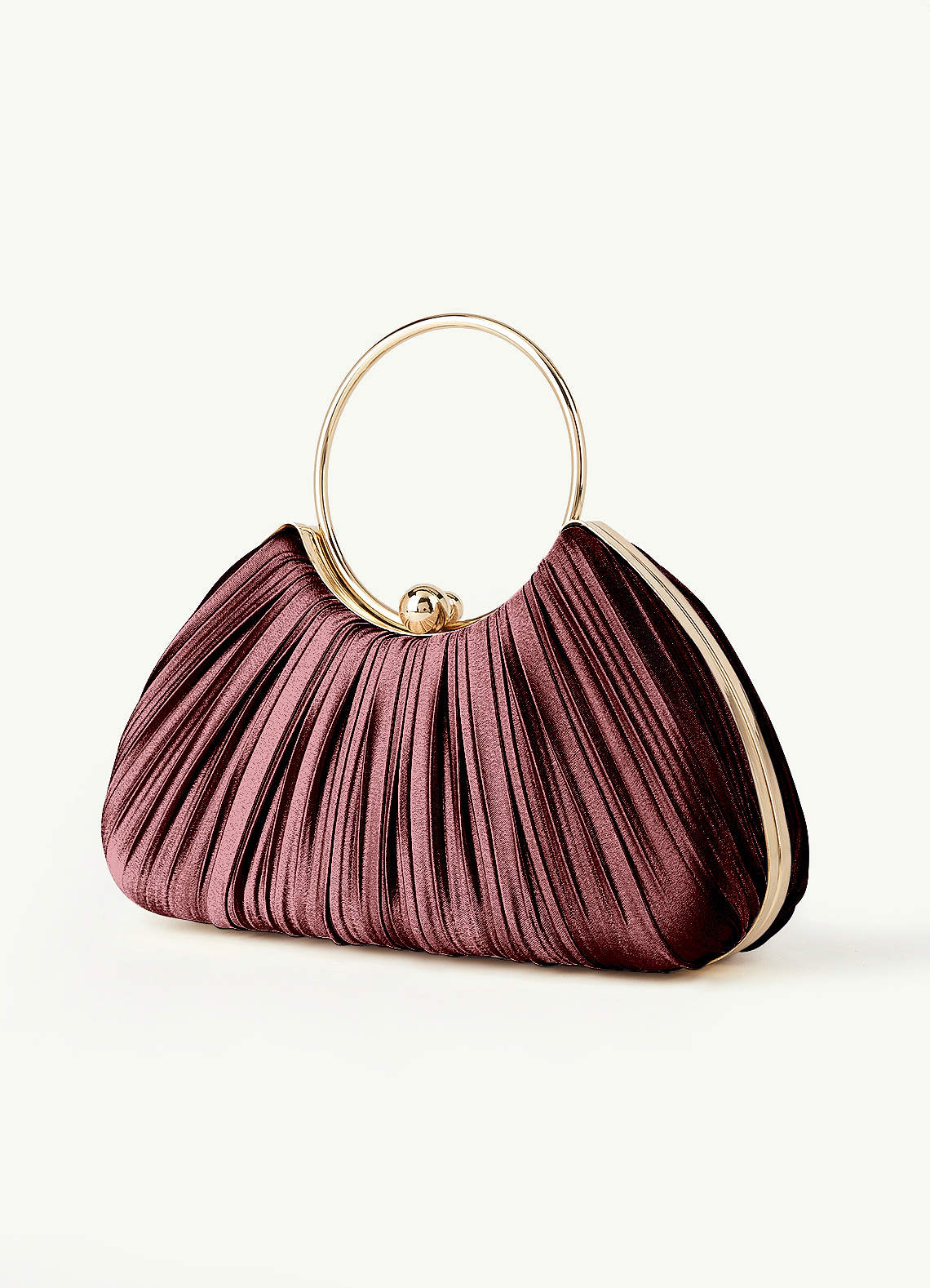 Matching Color Metallic Satin Pleated Handbag — Vintage Mauve — 图 102/204