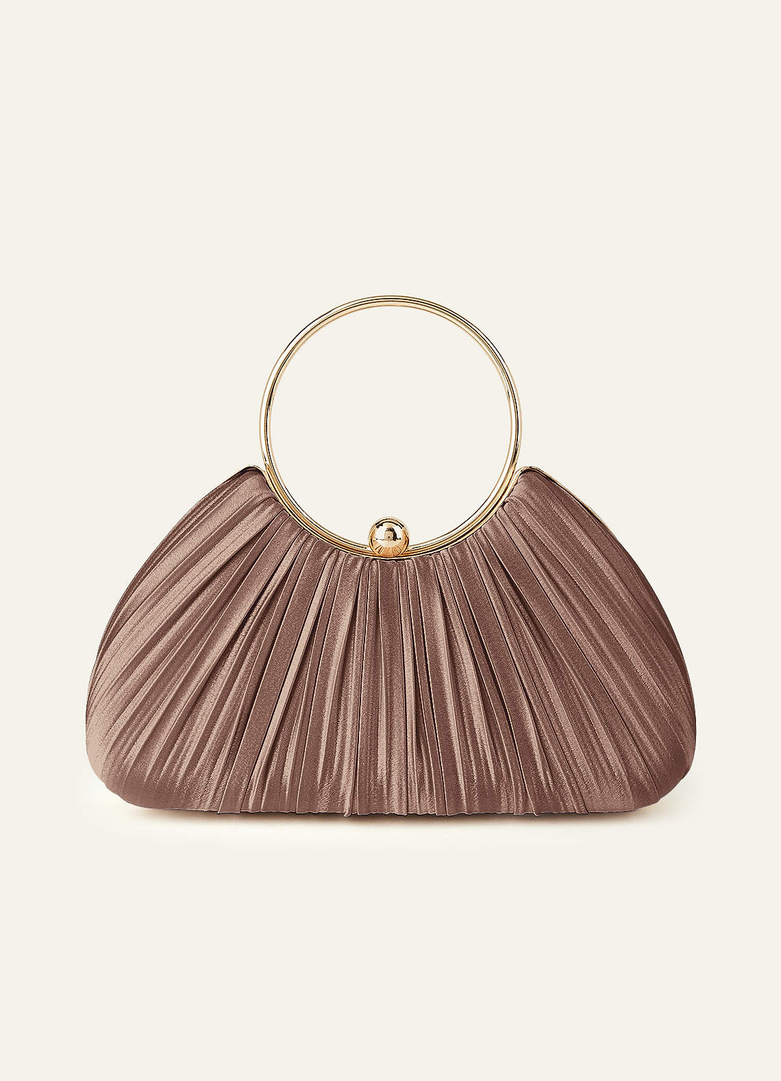 Matching Color Metallic Satin Pleated Handbag — taupe — 图 181/204