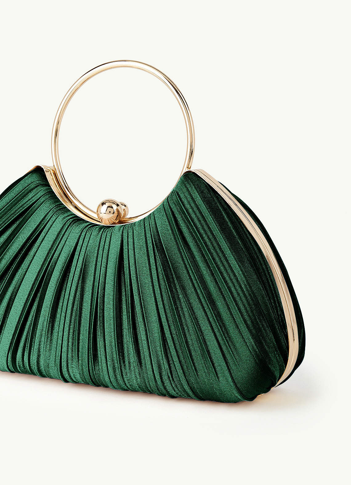 Matching Color Metallic Satin Pleated Handbag — Dark Green — 图 33/204