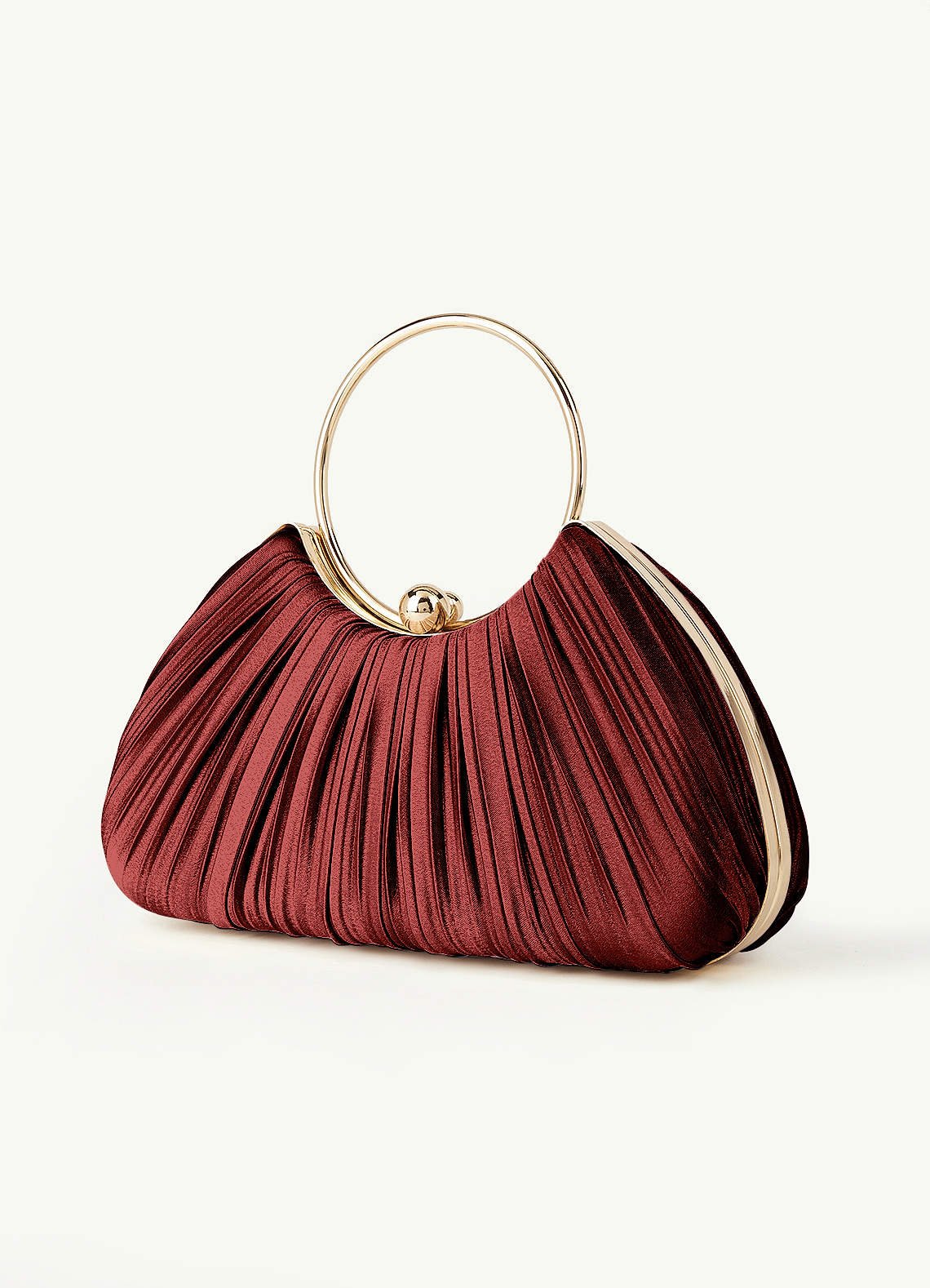 Matching Color Metallic Satin Pleated Handbag — Terracotta — 图 126/204