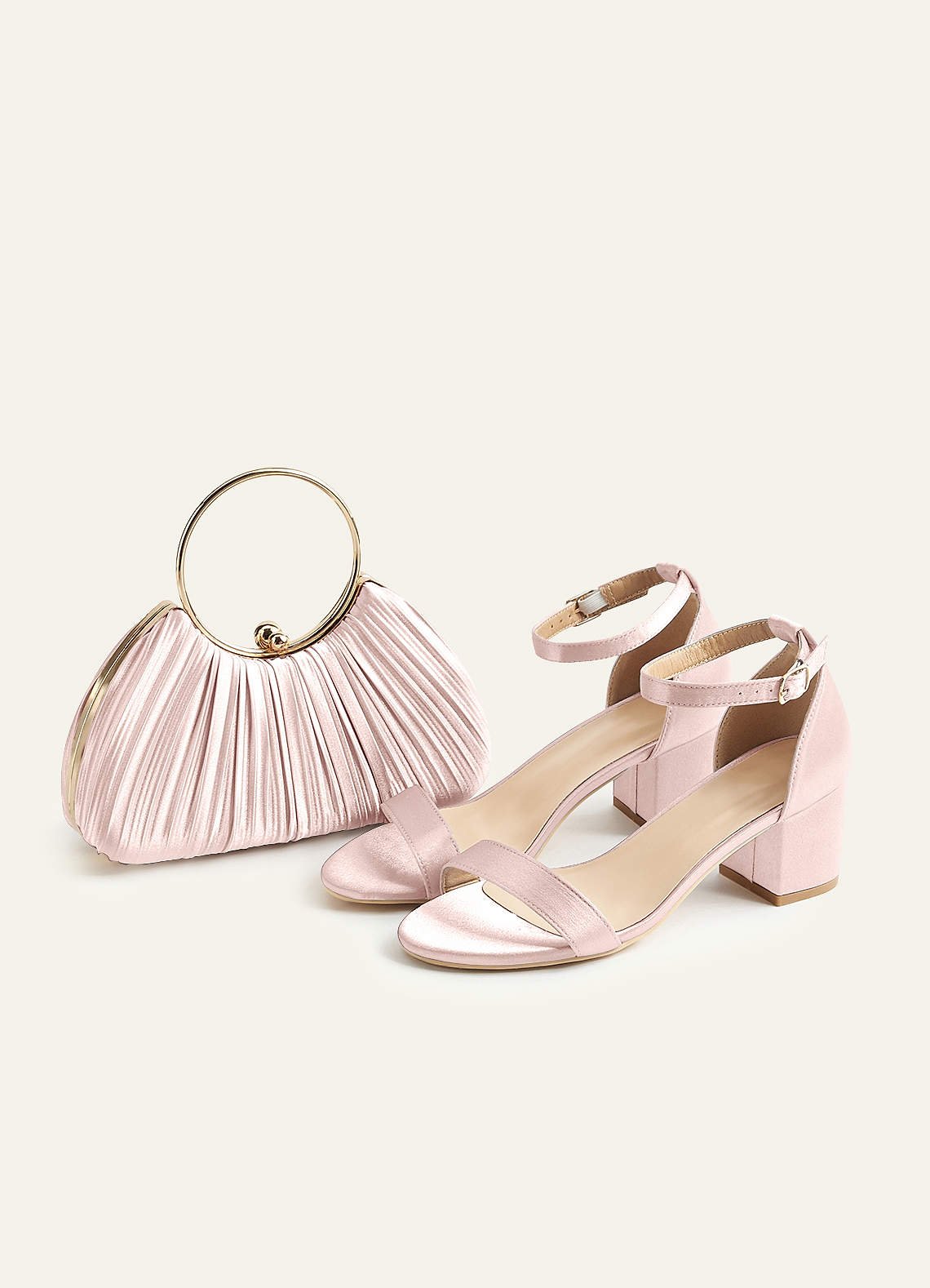 Matching Color Metallic Satin Pleated Handbag — Blushing Pink — 图 68/204