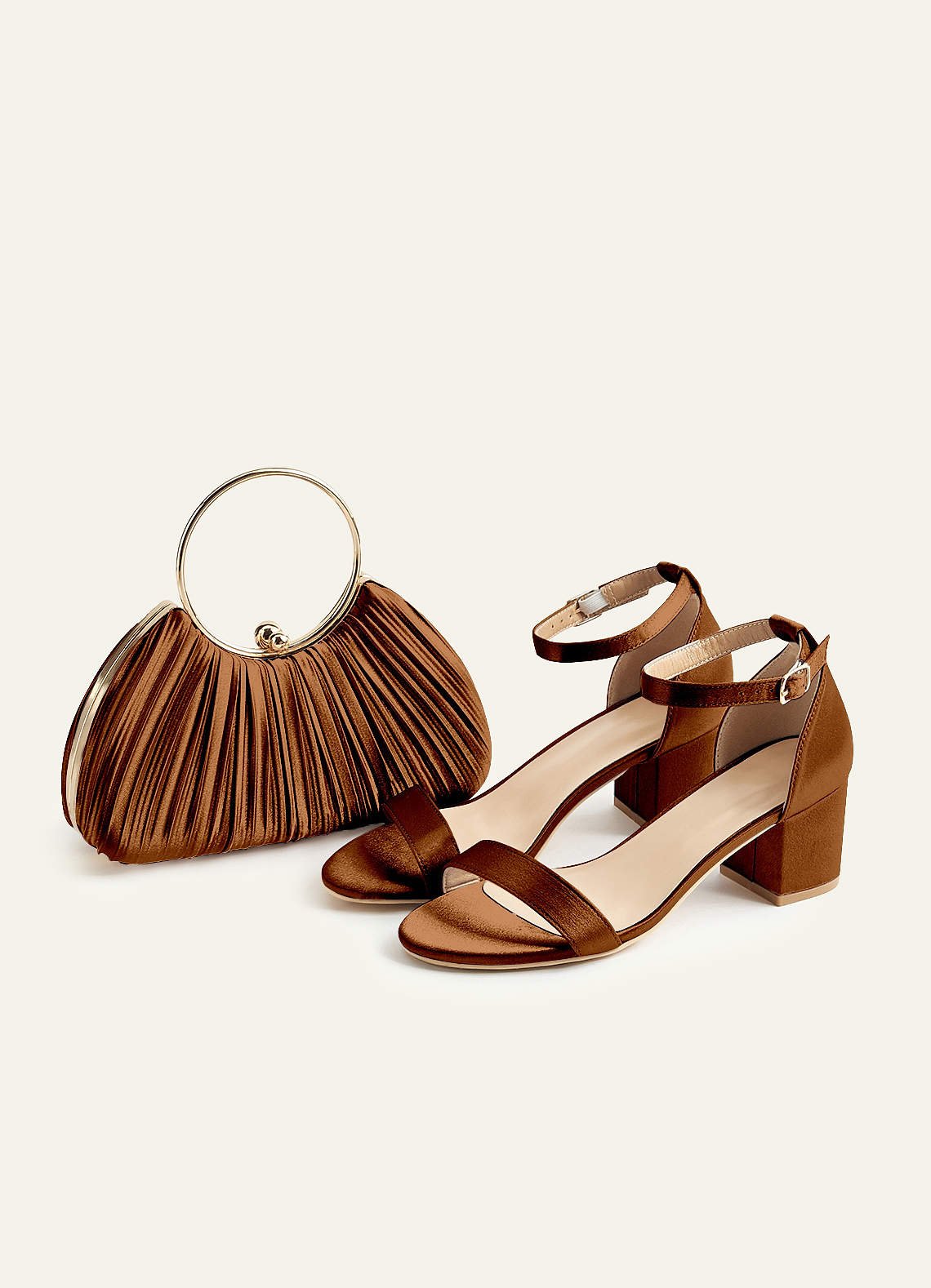 Matching Color Metallic Satin Pleated Handbag — Copper — 图 128/204