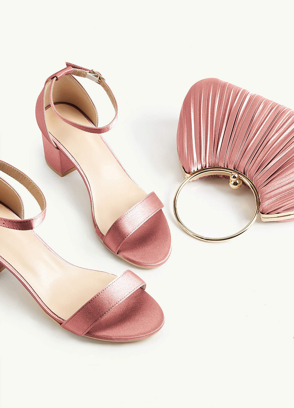 Matching Color Metallic Satin Pleated Handbag — Dusty Rose — 图 76/204