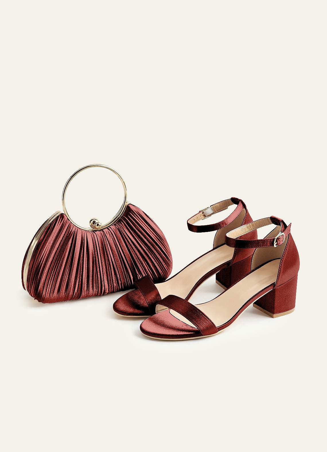 Matching Color Metallic Satin Pleated Handbag — Terracotta — 图 122/204